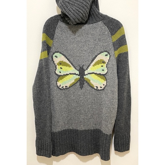 RARE Free People Wool Hooded Zip-up Cardigan Sweater Jacket Butterfly Size L - Picture 6 of 11